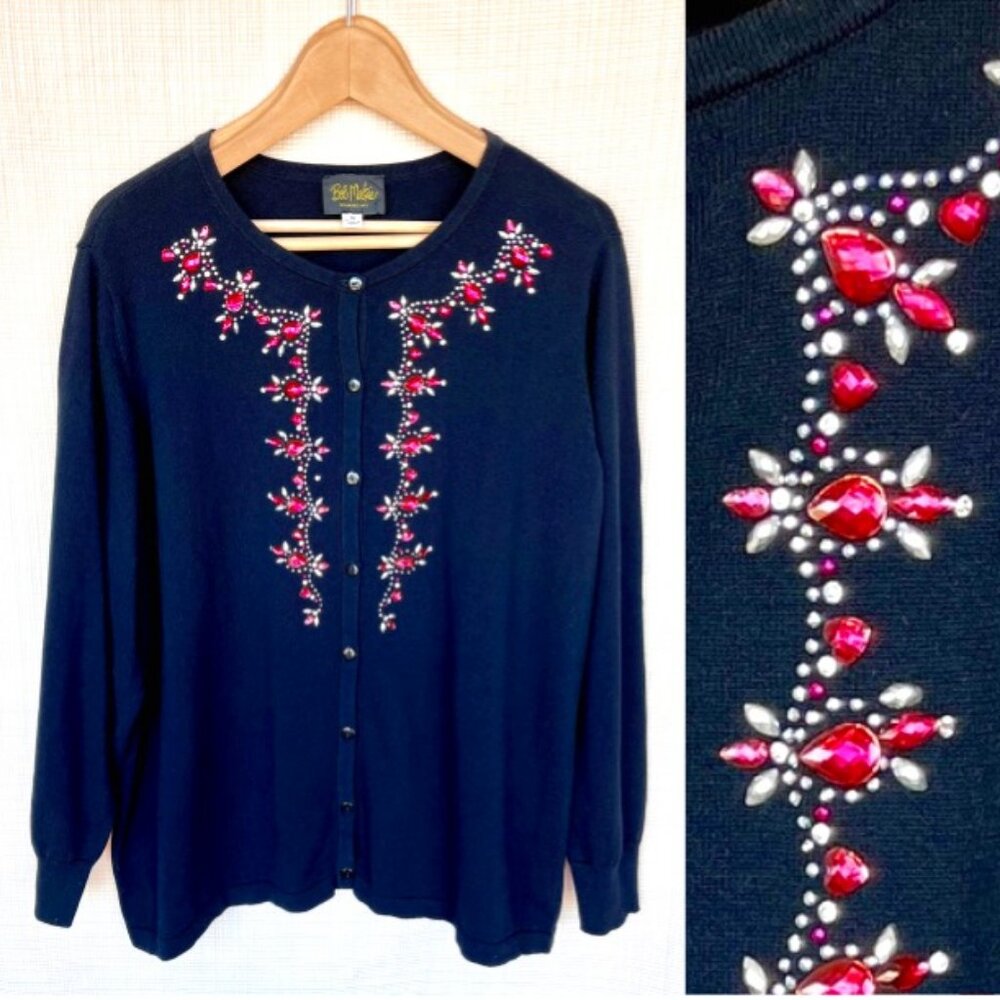 Bob Mackie Wearable Art Crystal Rhinestone Embellished Cardi…